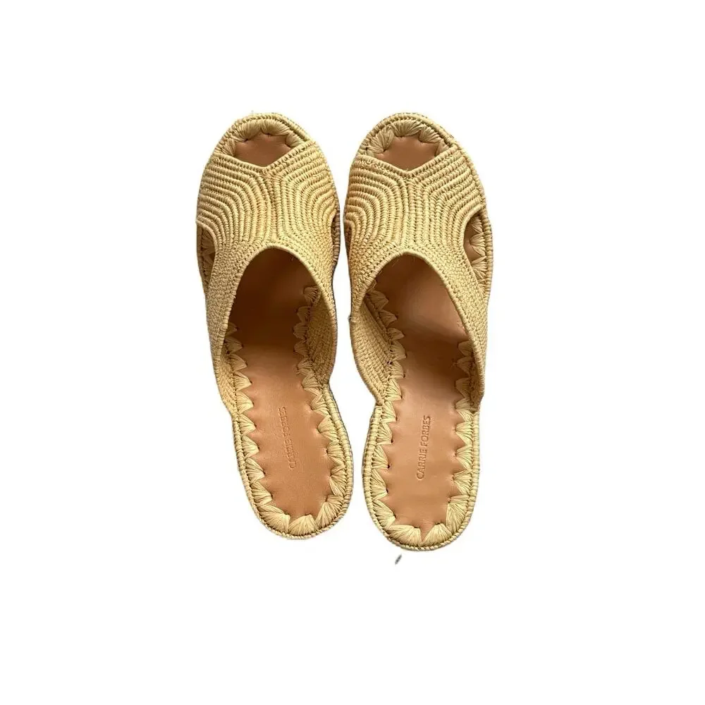 Carrie Forbes Women Sandals Size 40 Lina Wedge Mules Natural NWB
